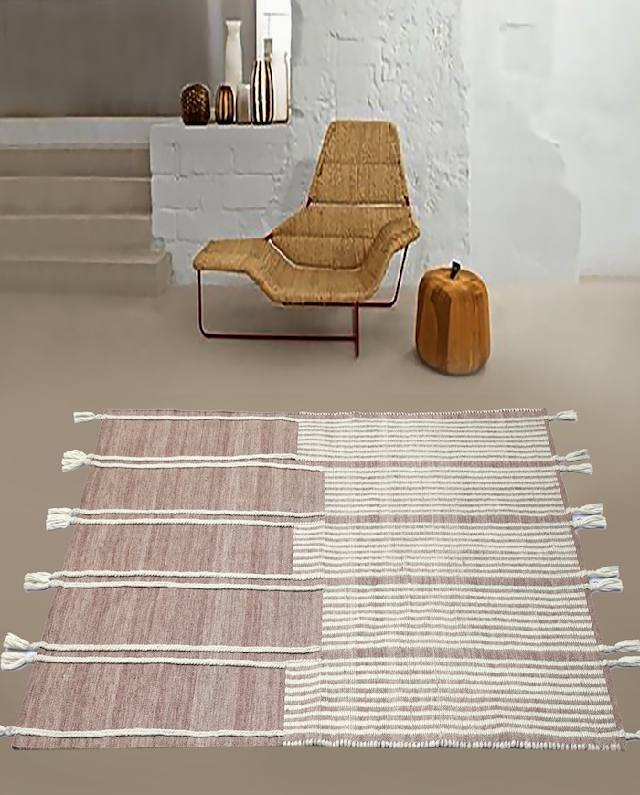VCP RG 203130 Pet Woven Rug WIth Braided Choti Stitch- Dusty Pink